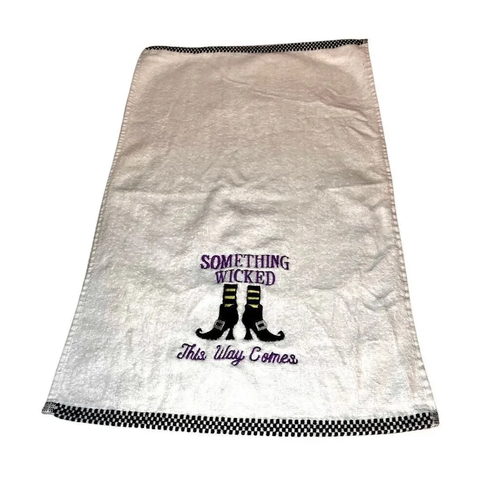 Set of 2 “Something Wicked This Way Comes” Witch Feet Tea Towels 100% Cotton